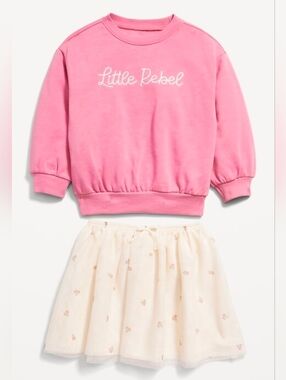 Crew-Neck Sweatshirt and Tulle Skirt Set for Toddler Girls
